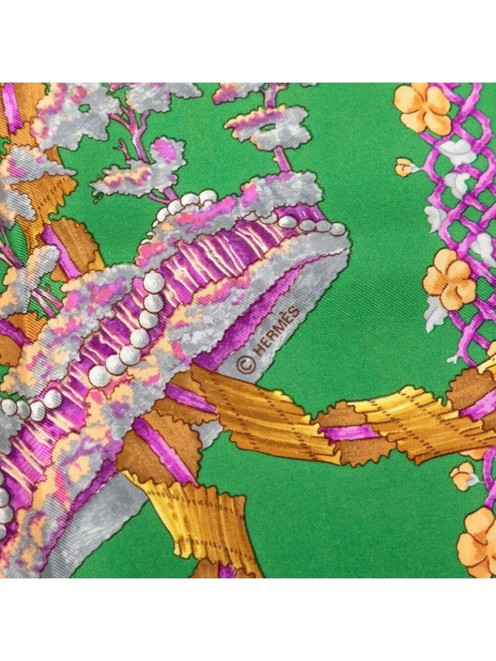 Hermes Carre 90 le Sacre du Printemps Spring Festival Scarf Green Silk